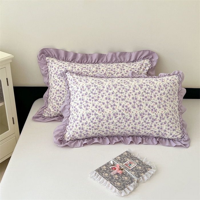 91家纺网 家纺一手货源 找家纺 梦舒羽 2026新款A类云朵棉法式压花边枕套宿舍单人单只一只装枕芯48x74cm内胆套 紫间花语（法式压花边）