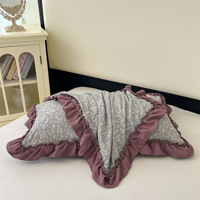 91家纺网 家纺一手货源 找家纺 梦舒羽 2026新款A类云朵棉法式压花边枕套宿舍单人单只一只装枕芯48x74cm内胆套 叶之间（法式压花边）