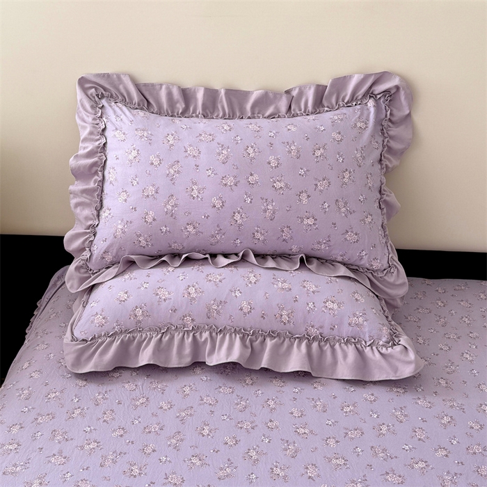 91家纺网 家纺一手货源 找家纺 梦舒羽 2026新款A类云朵棉法式压花边枕套宿舍单人单只一只装枕芯48x74cm内胆套 紫倾心（法式压花边）