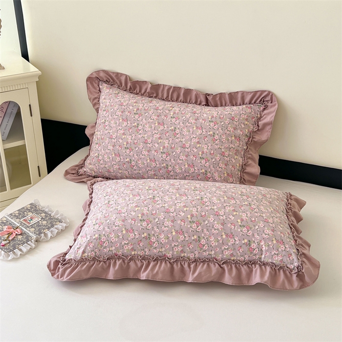 梦舒羽 2026新款A类云朵棉法式压花边枕套宿舍单人单只一只装枕芯48x74cm内胆套 花间入梦-粉（法式压花边）