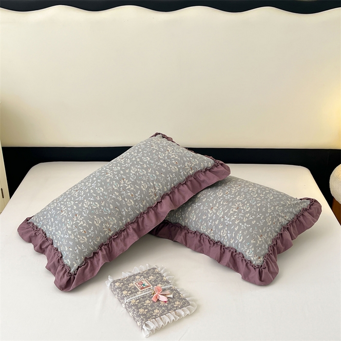 91家纺网 家纺一手货源 找家纺 梦舒羽 2026新款A类云朵棉法式压花边枕套宿舍单人单只一只装枕芯48x74cm内胆套 叶之间（法式压花边）