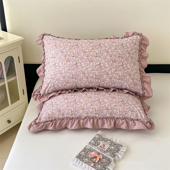 91家纺网 家纺一手货源 找家纺 梦舒羽 2026新款A类云朵棉法式压花边枕套宿舍单人单只一只装枕芯48x74cm内胆套 花间入梦-粉（法式压花边）
