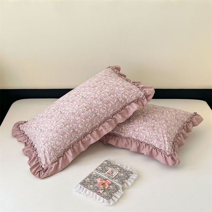 91家纺网 家纺一手货源 找家纺 梦舒羽 2026新款A类云朵棉法式压花边枕套宿舍单人单只一只装枕芯48x74cm内胆套 花间入梦-粉（法式压花边）