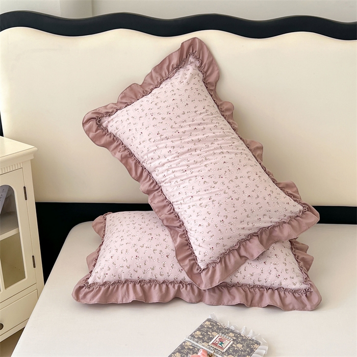 91家纺网 家纺一手货源 找家纺 梦舒羽 2026新款A类云朵棉法式压花边枕套宿舍单人单只一只装枕芯48x74cm内胆套 花之恋-粉（法式压花边）