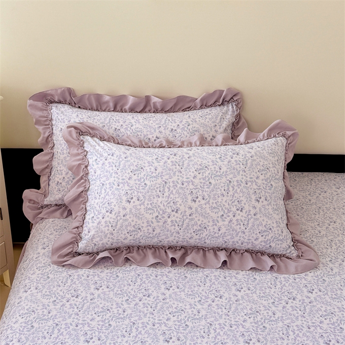 91家纺网 家纺一手货源 找家纺 梦舒羽 2026新款A类云朵棉法式压花边枕套宿舍单人单只一只装枕芯48x74cm内胆套 浅影摇曳-紫（法式压花边）