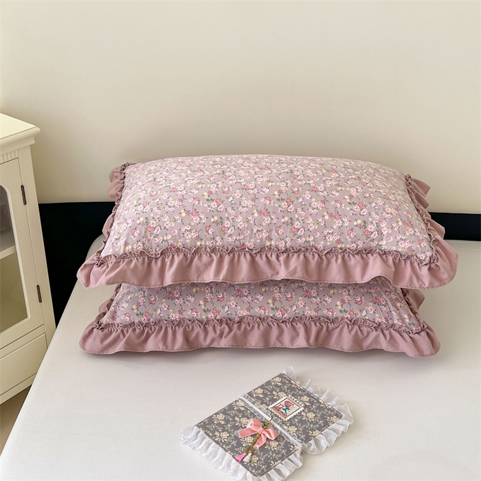91家纺网 家纺一手货源 找家纺 梦舒羽 2026新款A类云朵棉法式压花边枕套宿舍单人单只一只装枕芯48x74cm内胆套 花间入梦-粉（法式压花边）