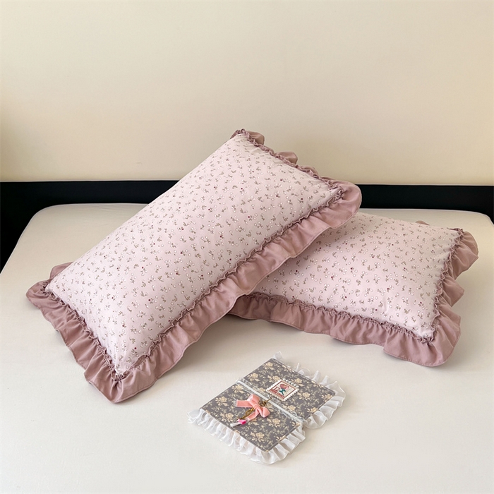 91家纺网 家纺一手货源 找家纺 梦舒羽 2026新款A类云朵棉法式压花边枕套宿舍单人单只一只装枕芯48x74cm内胆套 花之恋-粉（法式压花边）