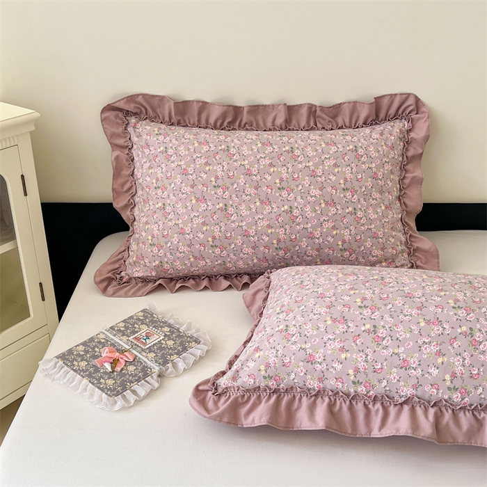 91家纺网 家纺一手货源 找家纺 梦舒羽 2026新款A类云朵棉法式压花边枕套宿舍单人单只一只装枕芯48x74cm内胆套 花间入梦-粉（法式压花边）