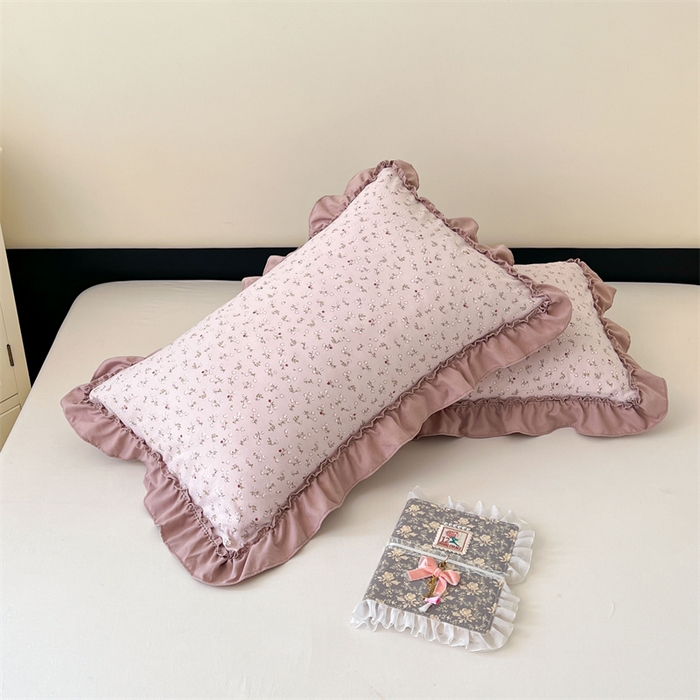 91家纺网 家纺一手货源 找家纺 梦舒羽 2026新款A类云朵棉法式压花边枕套宿舍单人单只一只装枕芯48x74cm内胆套 花之恋-粉（法式压花边）