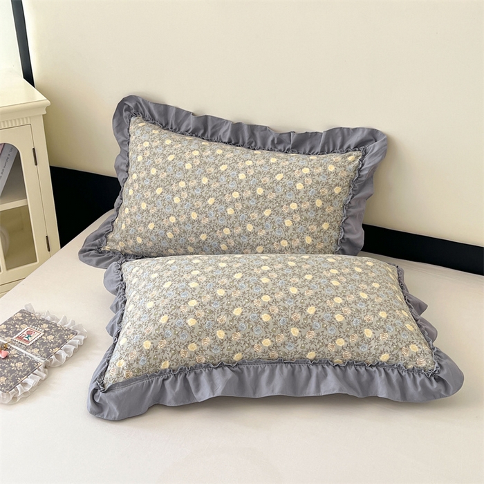 梦舒羽 2026新款A类云朵棉法式压花边枕套宿舍单人单只一只装枕芯48x74cm内胆套 风栖木槿-灰（法式压花边）
