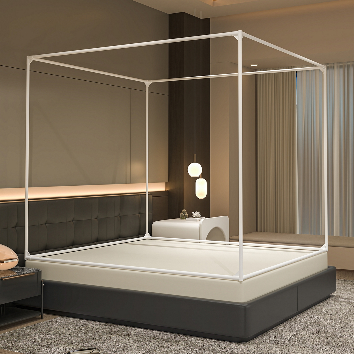 91家纺网 家纺一手货源 找家纺 千逸虹 2026新款外穿U型三开门坐床蚊帐 紫