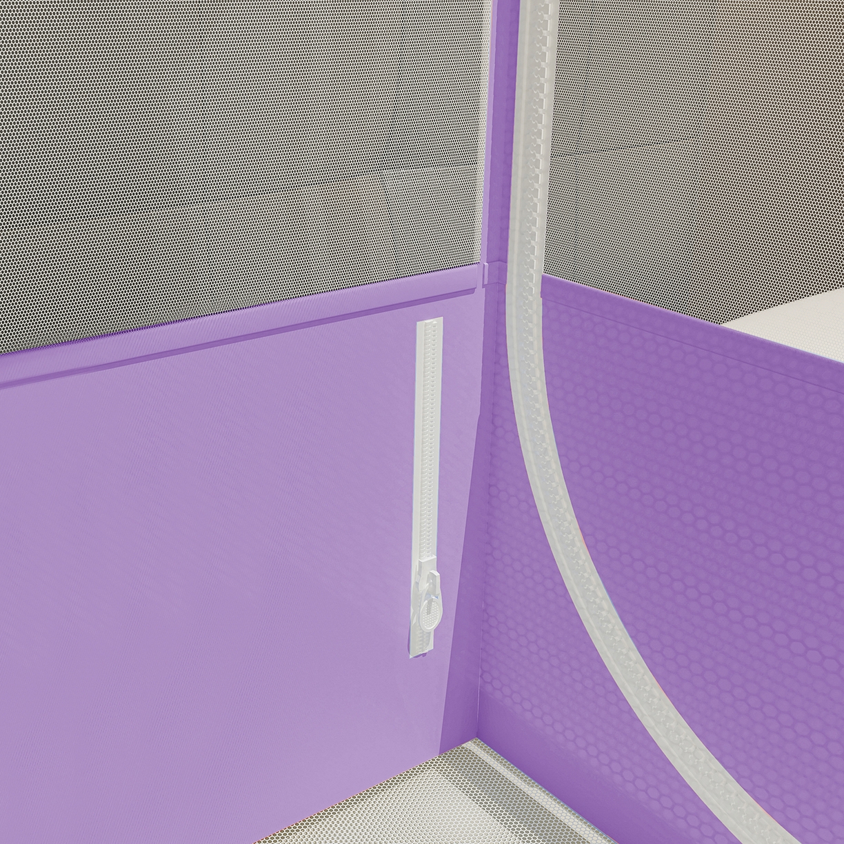 91家纺网 家纺一手货源 找家纺 千逸虹 2026新款外穿U型三开门坐床蚊帐 紫