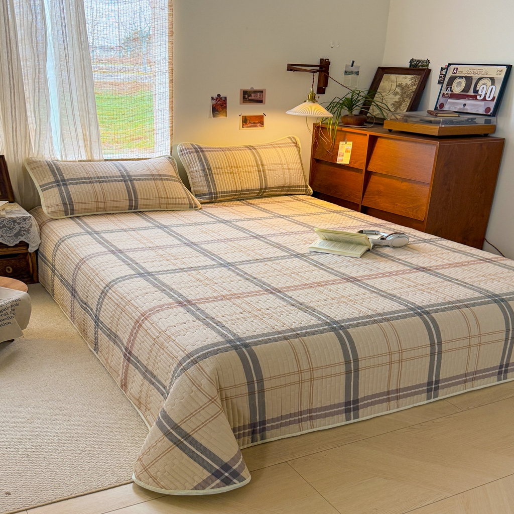 91家纺网 家纺一手货源 找家纺 （总）优雅星家纺 2026新款A类小清新四季可用学生宿舍床单  单件夹棉炕盖床盖炕毯三件套（长期有货）