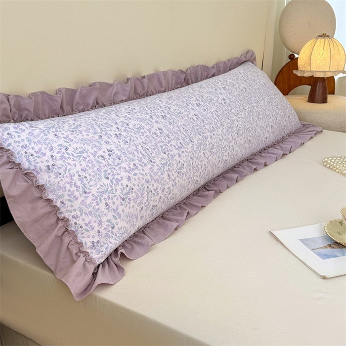 91家纺网 家纺一手货源 找家纺 梦舒羽 2026新款A类云朵棉法式压花边枕套加长双人情侣1.8米枕芯内胆套1.5m枕头套 浅影摇曳-紫（法式压花边）