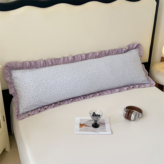 91家纺网 家纺一手货源 找家纺 梦舒羽 2026新款A类云朵棉法式压花边枕套加长双人情侣1.8米枕芯内胆套1.5m枕头套 花恋语-紫（法式压花边）