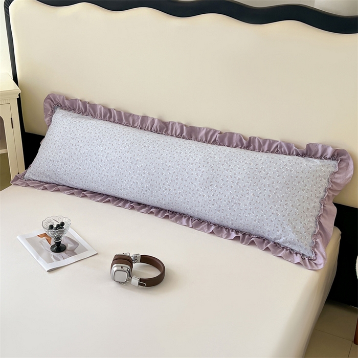 91家纺网 家纺一手货源 找家纺 梦舒羽 2026新款A类云朵棉法式压花边枕套加长双人情侣1.8米枕芯内胆套1.5m枕头套 花恋语-紫（法式压花边）