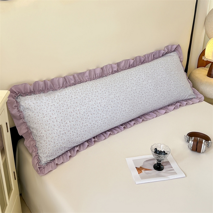 91家纺网 家纺一手货源 找家纺 梦舒羽 2026新款A类云朵棉法式压花边枕套加长双人情侣1.8米枕芯内胆套1.5m枕头套 花恋语-紫（法式压花边）