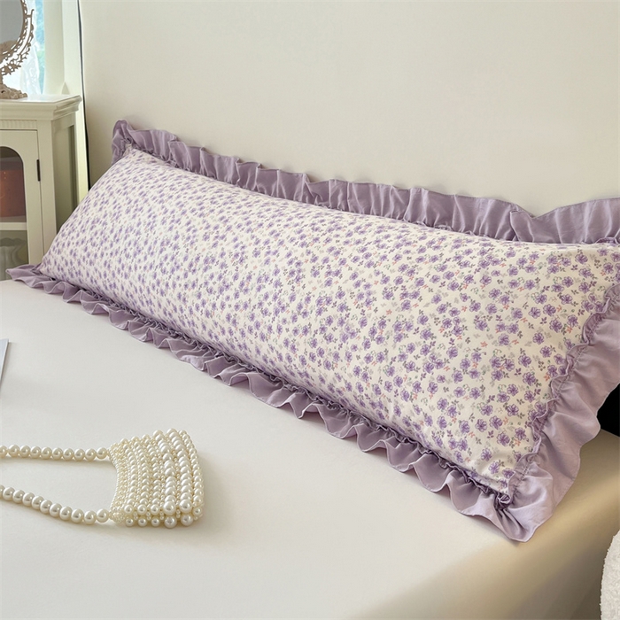 91家纺网 家纺一手货源 找家纺 梦舒羽 2026新款A类云朵棉法式压花边枕套加长双人情侣1.8米枕芯内胆套1.5m枕头套 紫间花语（法式压花边）