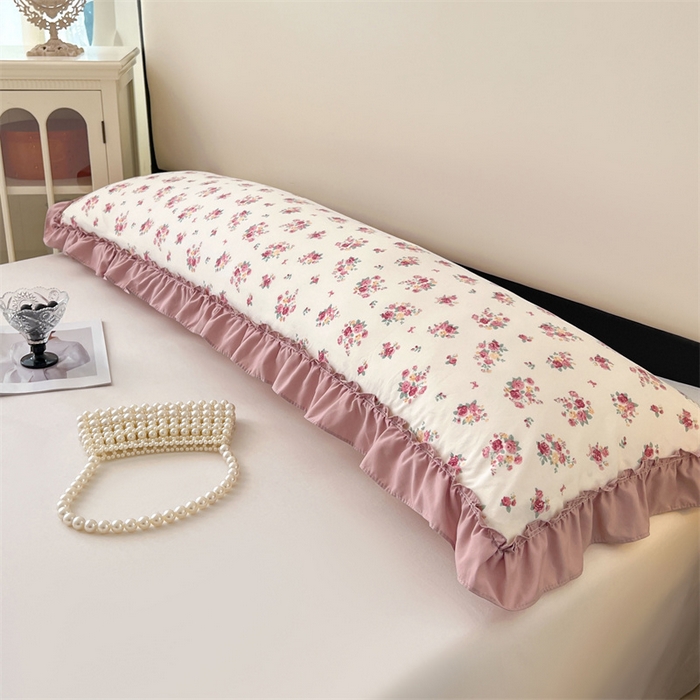 91家纺网 家纺一手货源 找家纺 梦舒羽 2026新款A类云朵棉法式压花边枕套加长双人情侣1.8米枕芯内胆套1.5m枕头套 粉韵倾城（法式压花边）