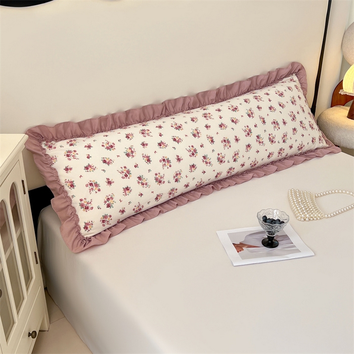 91家纺网 家纺一手货源 找家纺 梦舒羽 2026新款A类云朵棉法式压花边枕套加长双人情侣1.8米枕芯内胆套1.5m枕头套 粉韵倾城（法式压花边）