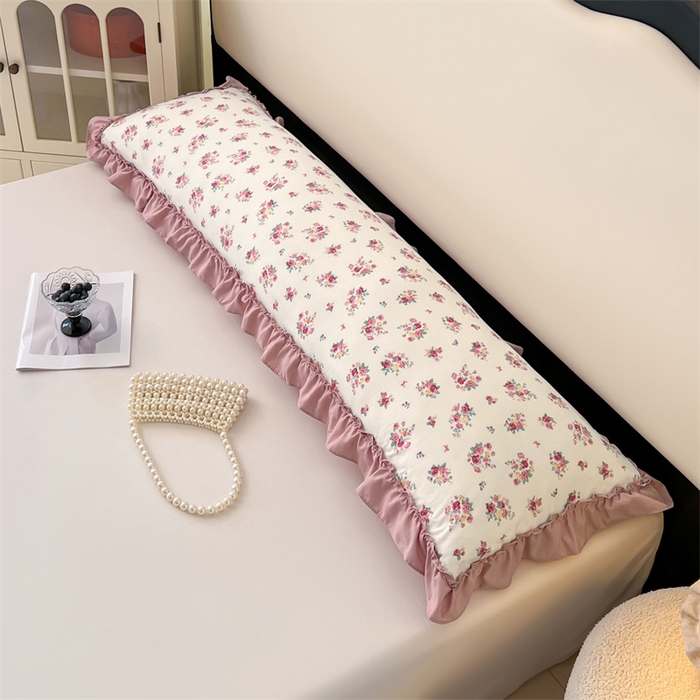 91家纺网 家纺一手货源 找家纺 梦舒羽 2026新款A类云朵棉法式压花边枕套加长双人情侣1.8米枕芯内胆套1.5m枕头套 粉韵倾城（法式压花边）