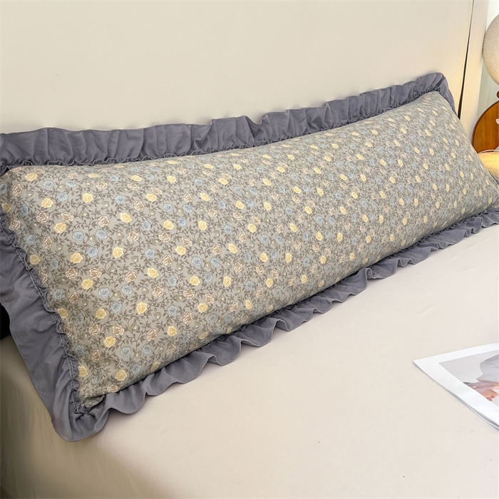 梦舒羽 2026新款A类云朵棉法式压花边枕套加长双人情侣1.8米枕芯内胆套1.5m枕头套 风栖木槿-灰（法式压花边）