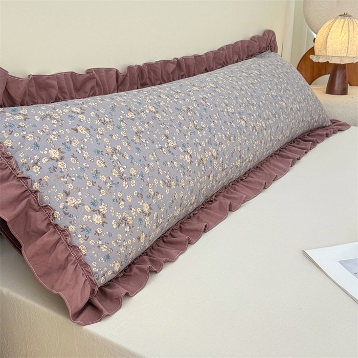 梦舒羽 2026新款A类云朵棉法式压花边枕套加长双人情侣1.8米枕芯内胆套1.5m枕头套 蓝相思（法式压花边）