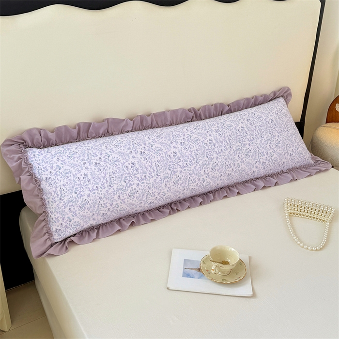 91家纺网 家纺一手货源 找家纺 梦舒羽 2026新款A类云朵棉法式压花边枕套加长双人情侣1.8米枕芯内胆套1.5m枕头套 浅影摇曳-紫（法式压花边）