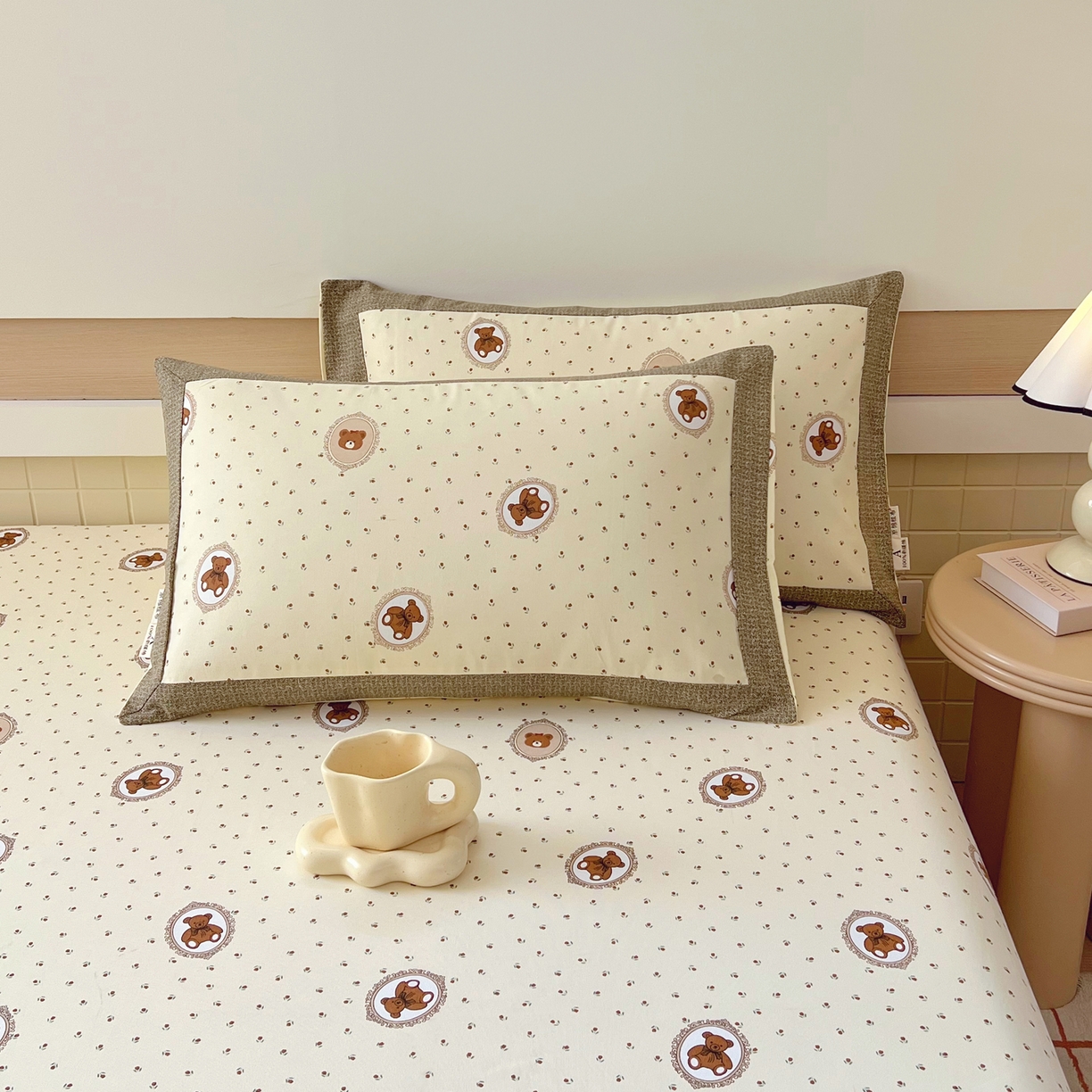 春皖家纺 2026新款全棉老粗布工艺款单枕套枕套单件 可爱熊