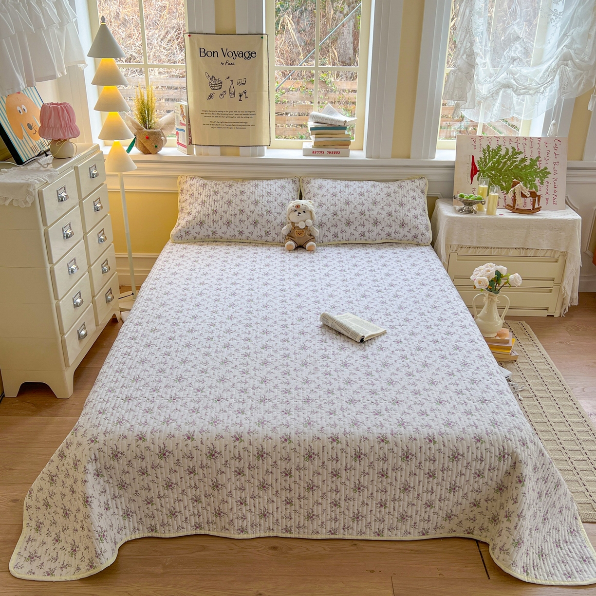 91家纺网 家纺一手货源 找家纺 （总）优雅星家纺 2026新款A类小清新四季可用学生宿舍床单  单件夹棉炕盖床盖炕毯三件套（长期有货）