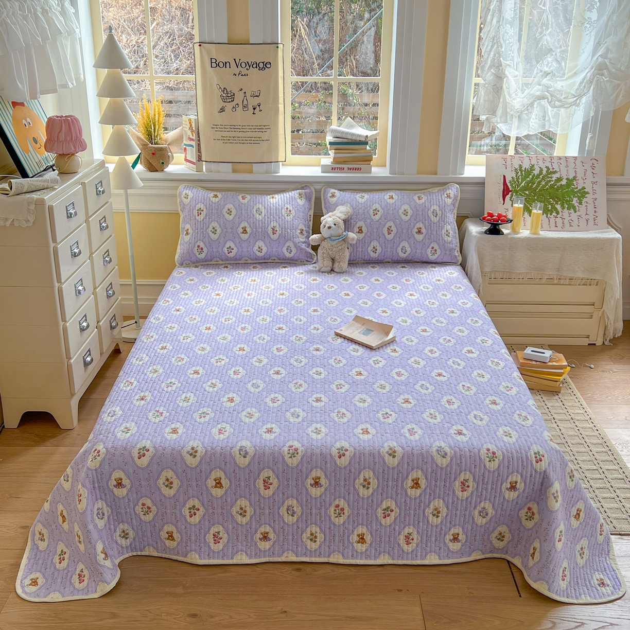 91家纺网 家纺一手货源 找家纺 （总）优雅星家纺 2026新款A类小清新四季可用学生宿舍床单  单件夹棉炕盖床盖炕毯三件套（长期有货）