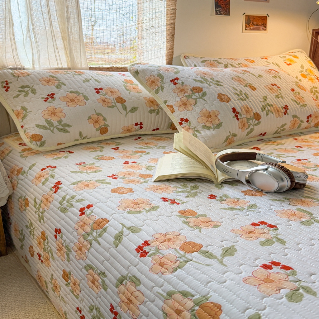 91家纺网 家纺一手货源 找家纺 优雅星家纺 2026新款A类小清新四季可用学生宿舍床单  单件夹棉炕盖床盖炕毯三件套（长期有货） 花海