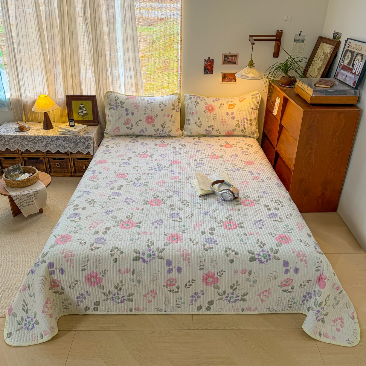 优雅星家纺 2026新款A类小清新四季可用学生宿舍床单  单件夹棉炕盖床盖炕毯三件套（长期有货） 花韵