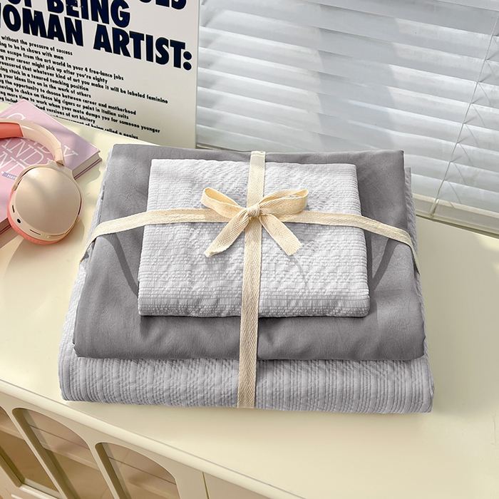 91家纺网 家纺一手货源 找家纺 （总）贝拉梦家纺 2026新款高克重高品质A类超软糯泡芙纱纯色四件套