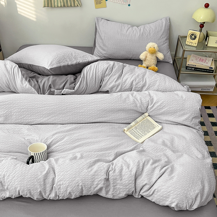 贝拉梦家纺 2026新款高克重高品质A类超软糯泡芙纱纯色四件套 灰雾泡芙