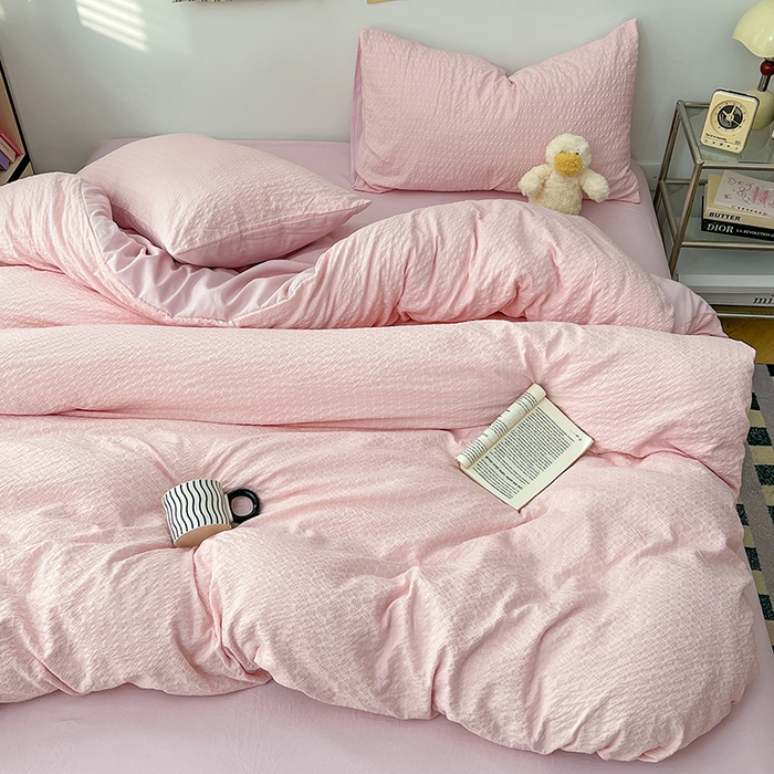 贝拉梦家纺 2026新款高克重高品质A类超软糯泡芙纱纯色四件套 樱花气泡