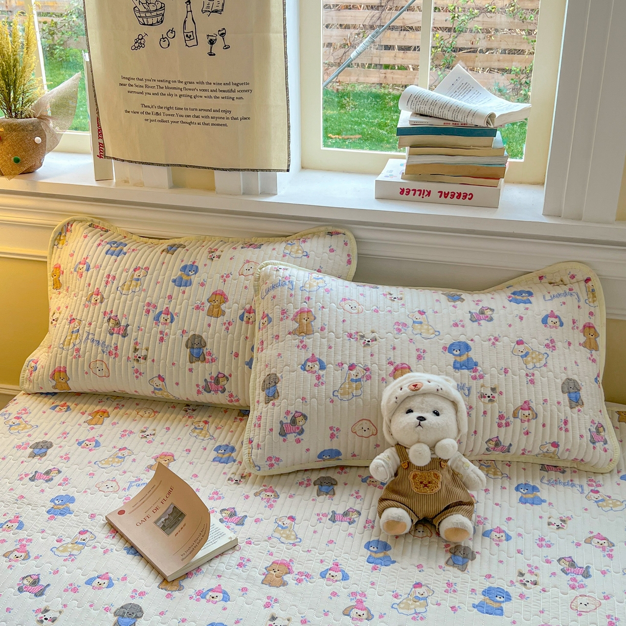 91家纺网 家纺一手货源 找家纺 优雅星家纺 2026新款A类小清新四季可用学生宿舍床单  单件夹棉炕盖床盖炕毯三件套（长期有货） 萌宠乐园