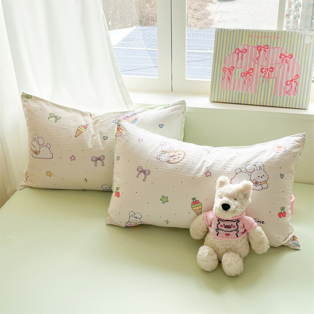 91家纺网 家纺一手货源 找家纺 盛秋家纺 2026新款皱皱纱印花夏被-萝拉 生日派对+清新绿