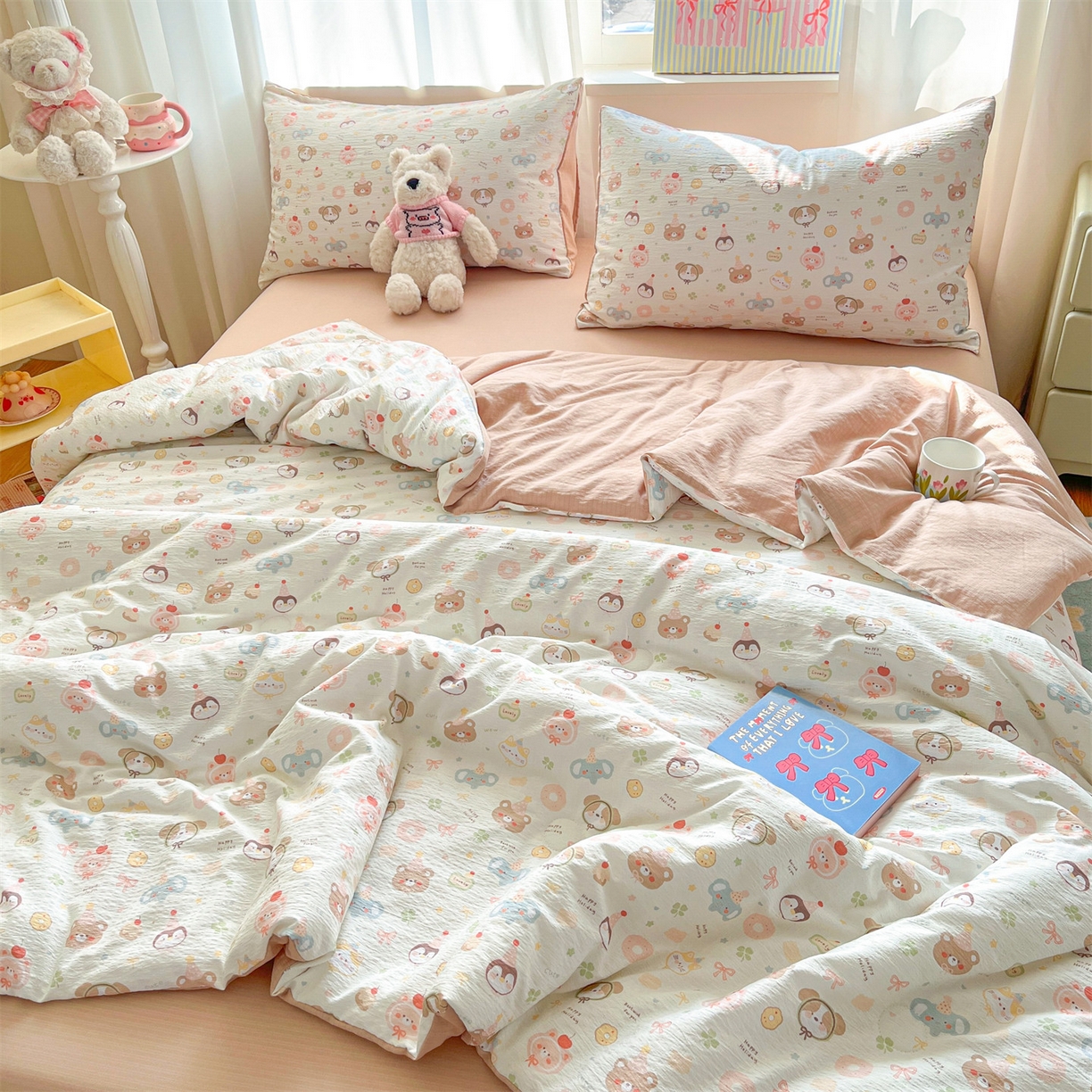 91家纺网 家纺一手货源 找家纺 盛秋家纺 2026新款皱皱纱印花夏被-萝拉 麻薯团+米驼