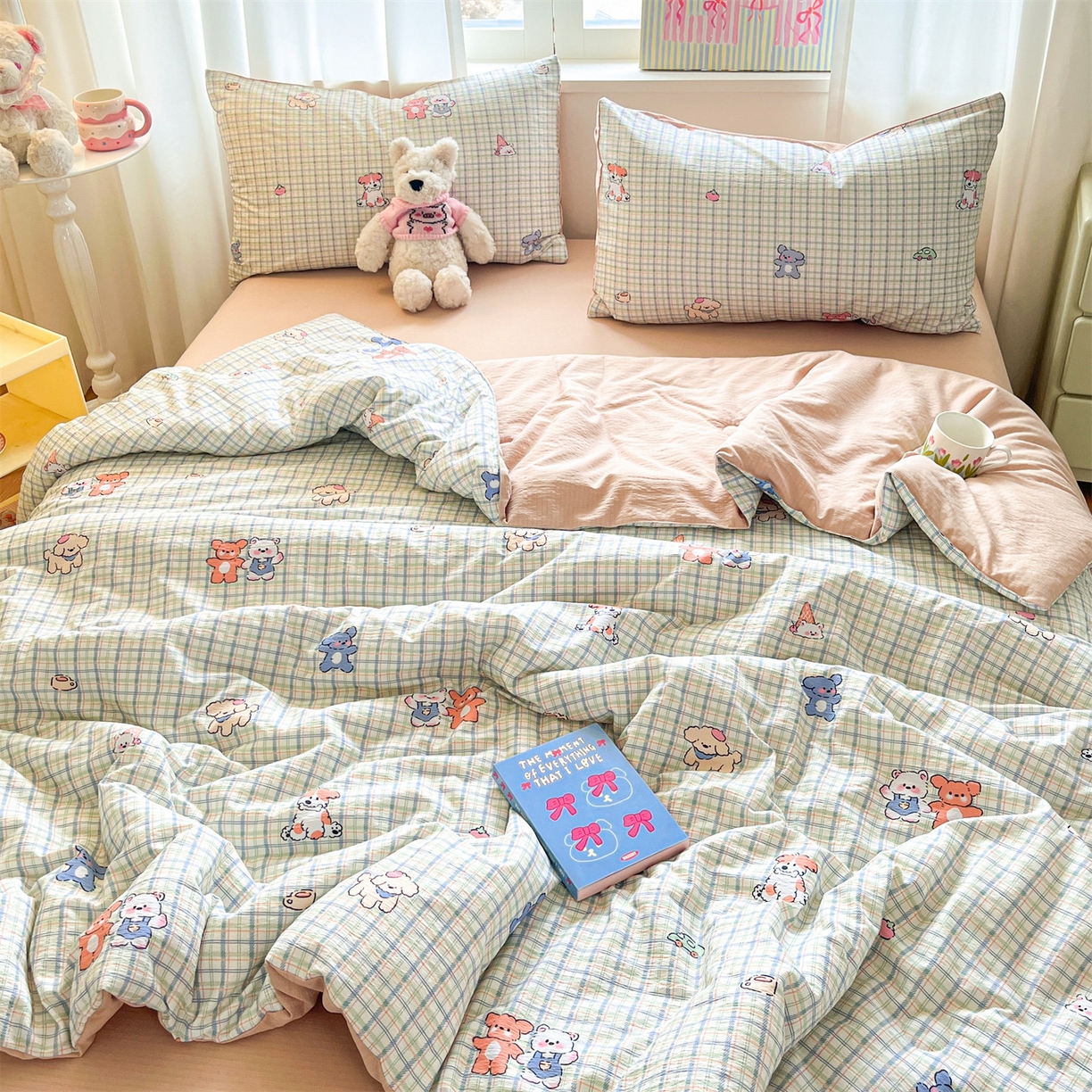 91家纺网 家纺一手货源 找家纺 盛秋家纺 2026新款皱皱纱印花夏被-萝拉 小伙伴+米驼