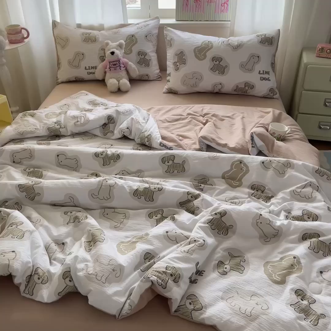 91家纺网 家纺一手货源 找家纺 盛秋家纺 2026新款皱皱纱印花夏被-萝拉 修勾咖+米驼