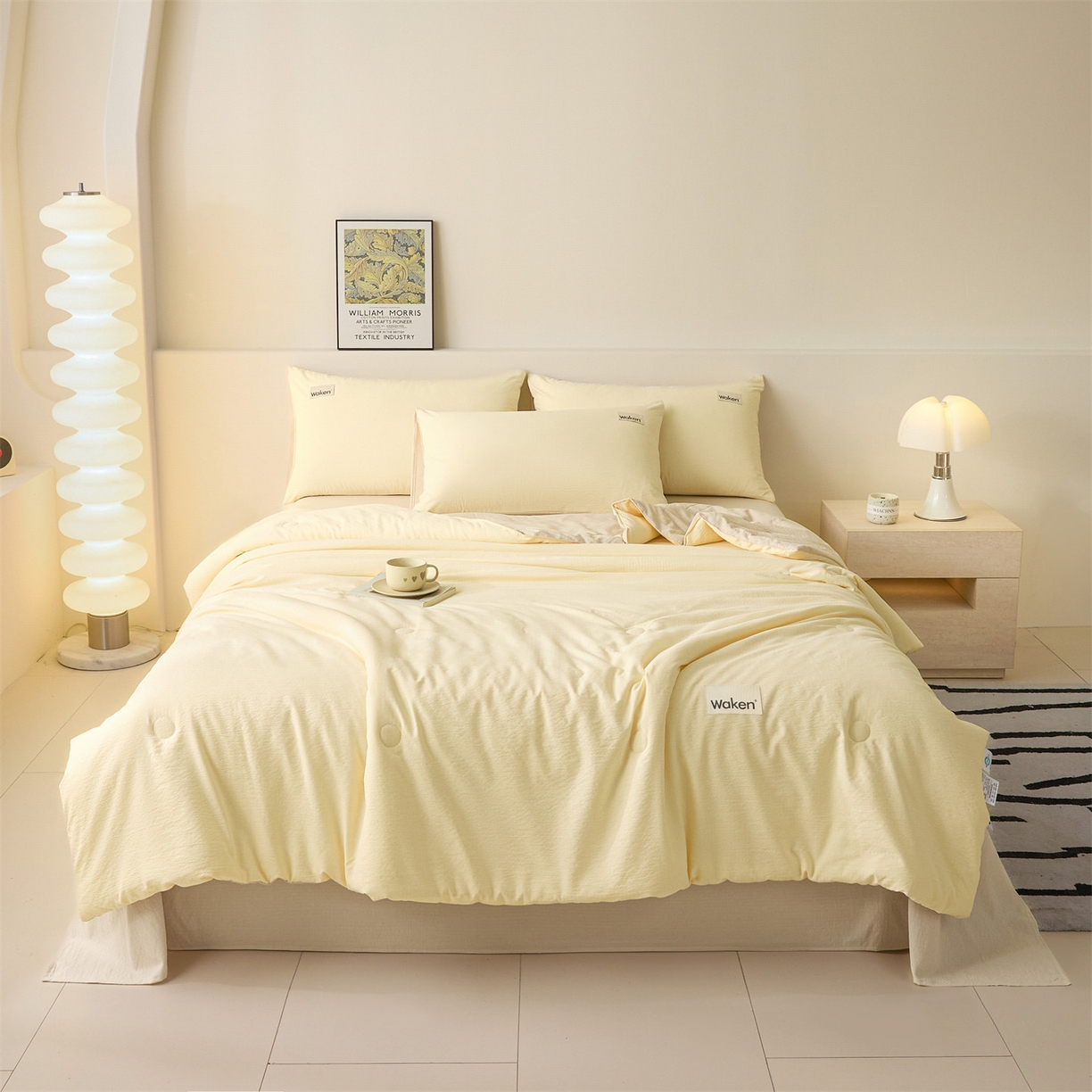 91家纺网 家纺一手货源 找家纺 盛秋家纺 2026新款皱皱纱贴标夏被-杰克 奶黄+梧桐杏