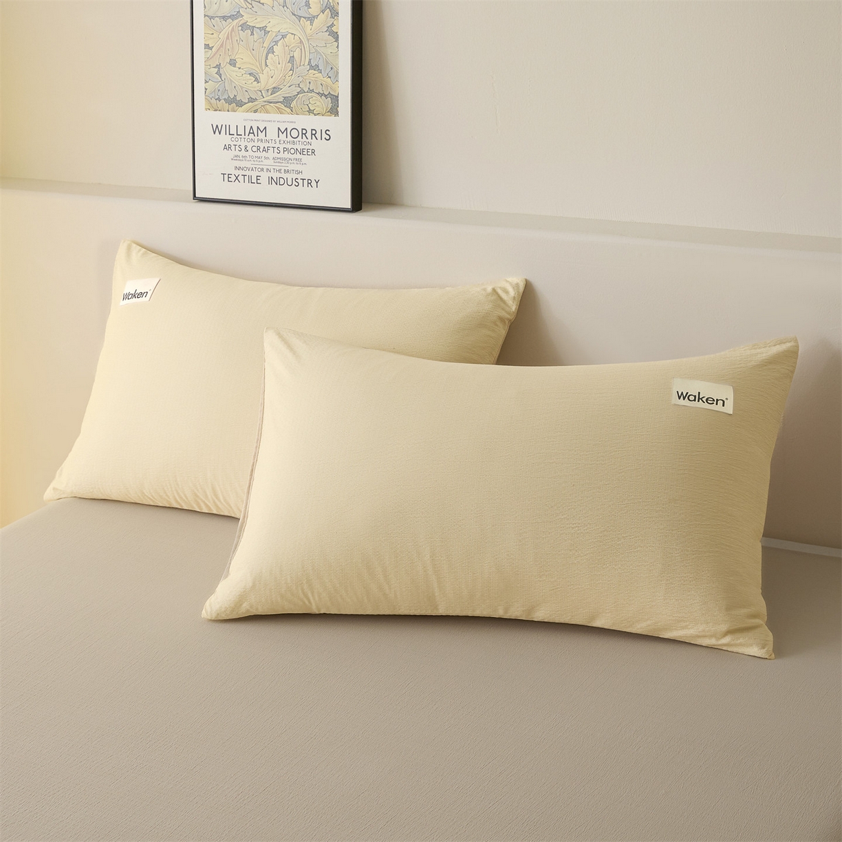 91家纺网 家纺一手货源 找家纺 盛秋家纺 2026新款皱皱纱贴标夏被-杰克 奶黄+梧桐杏