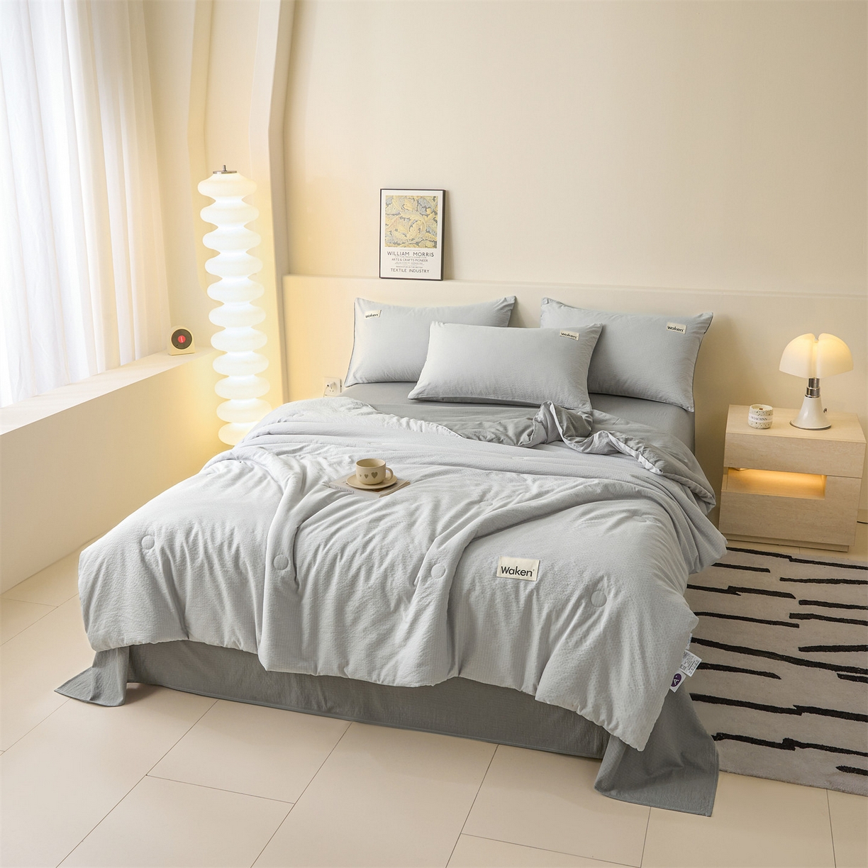 91家纺网 家纺一手货源 找家纺 盛秋家纺 2026新款皱皱纱贴标夏被-杰克 山灰+中灰