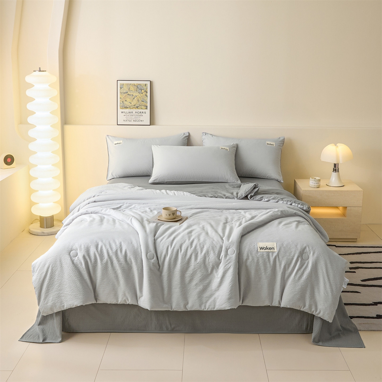 91家纺网 家纺一手货源 找家纺 盛秋家纺 2026新款皱皱纱贴标夏被-杰克 山灰+中灰