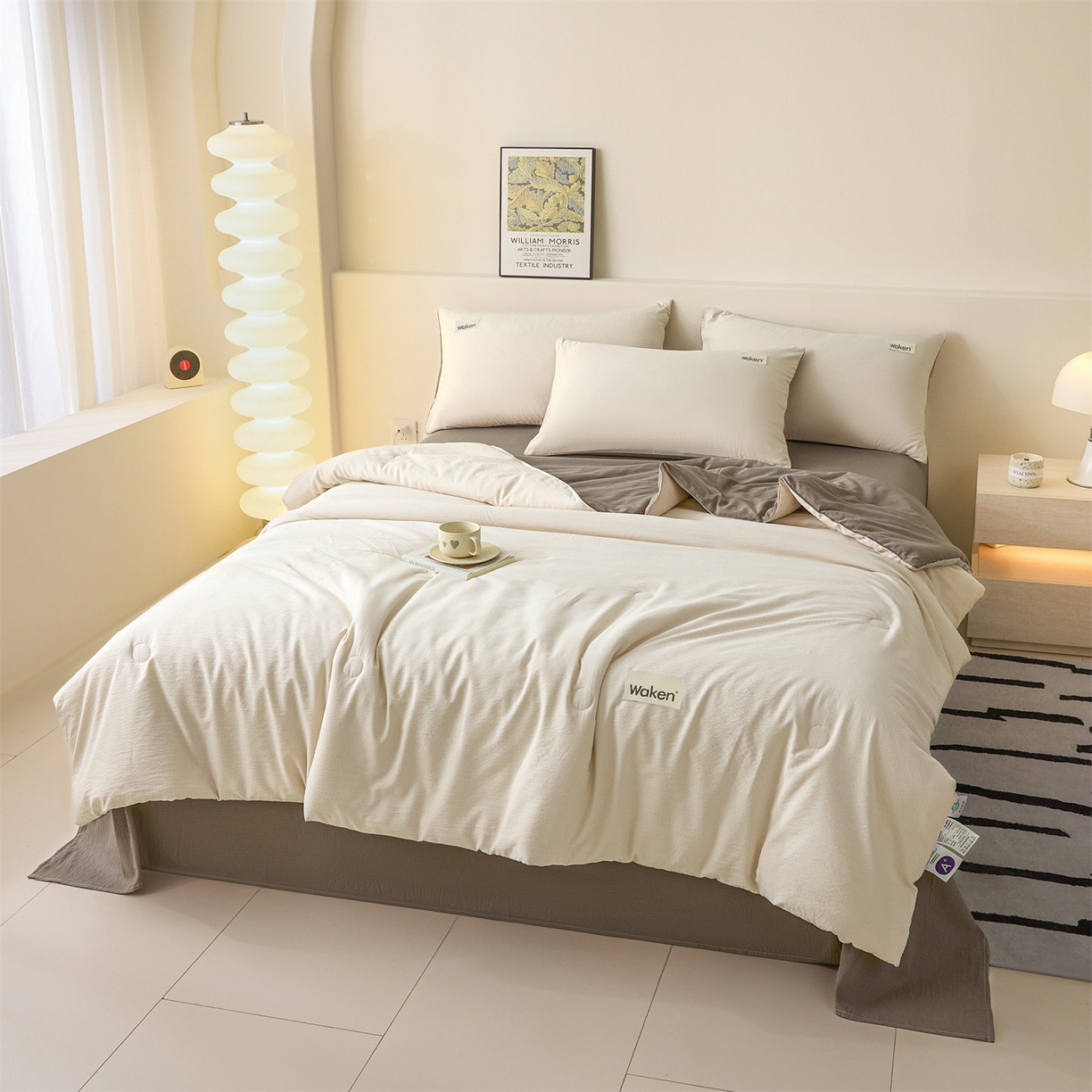 91家纺网 家纺一手货源 找家纺 盛秋家纺 2026新款皱皱纱贴标夏被-杰克 梧桐杏+深咖