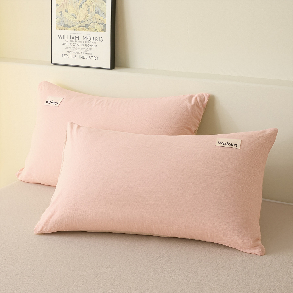 91家纺网 家纺一手货源 找家纺 盛秋家纺 2026新款皱皱纱贴标夏被-杰克 奶油粉+梧桐杏