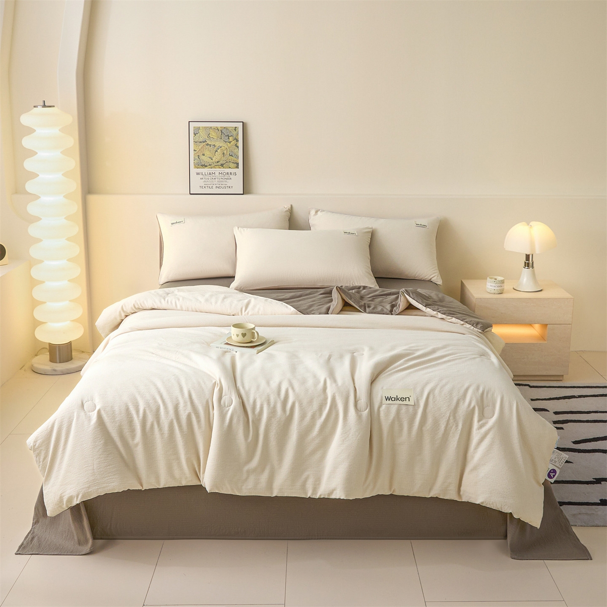 91家纺网 家纺一手货源 找家纺 盛秋家纺 2026新款皱皱纱贴标夏被-杰克 梧桐杏+深咖