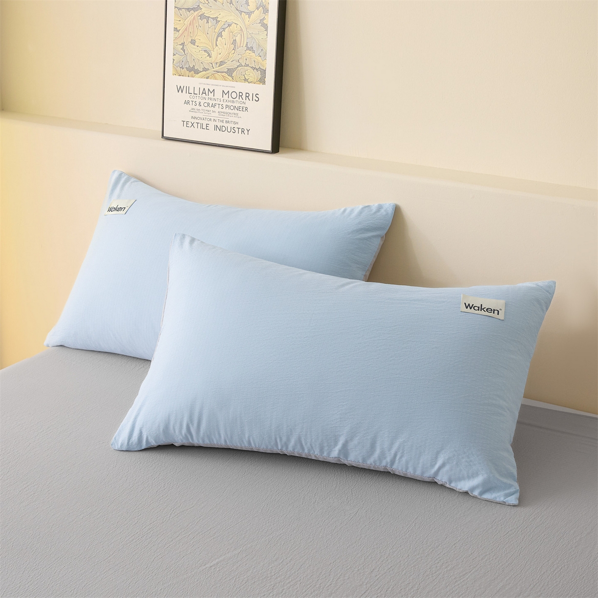 91家纺网 家纺一手货源 找家纺 盛秋家纺 2026新款皱皱纱贴标夏被-杰克 天空蓝+山灰