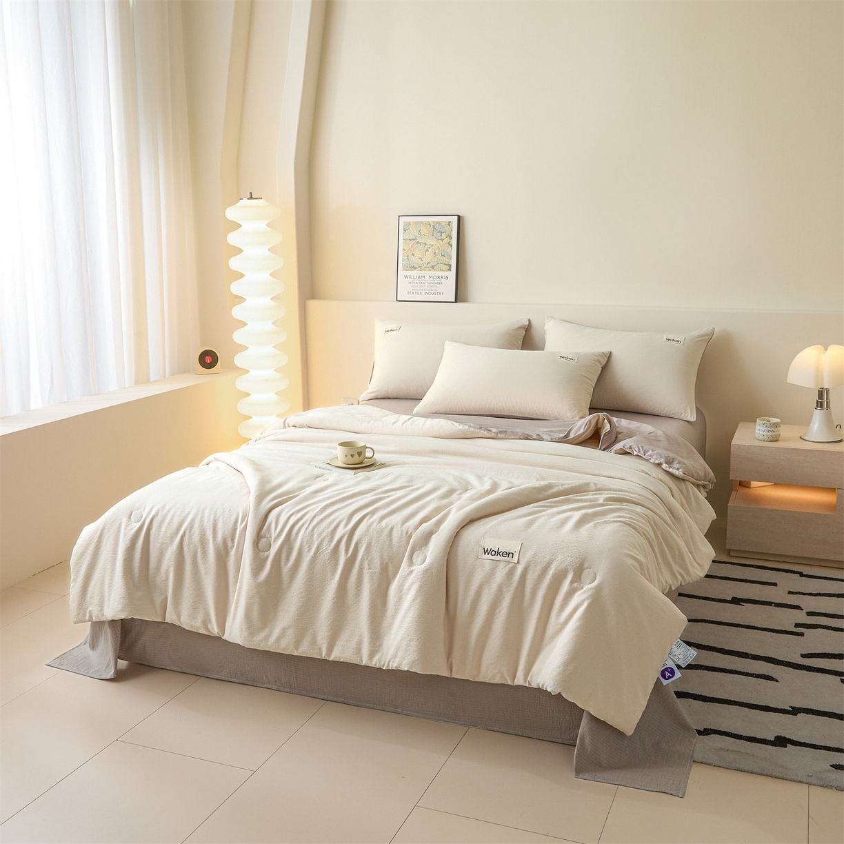 91家纺网 家纺一手货源 找家纺 盛秋家纺 2026新款皱皱纱贴标夏被-杰克 梧桐杏+浅咖